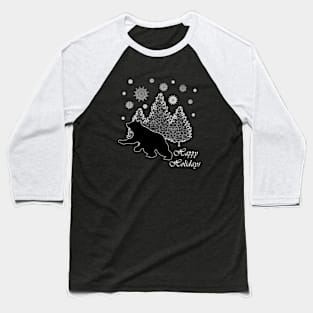 Happy Holidays Bear Winter Snowflakes Leopard Print Trees Wildlife Baseball T-Shirt